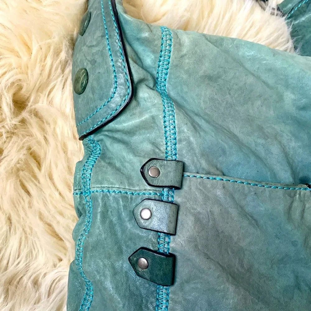 Rare Vintage Juicy Coutcher Teal Large leather Bag Boho Slouchy Distressed